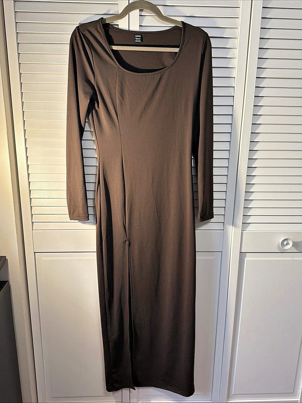 SHEIN Long Sleeve Maxi Dress in Brown Size Small